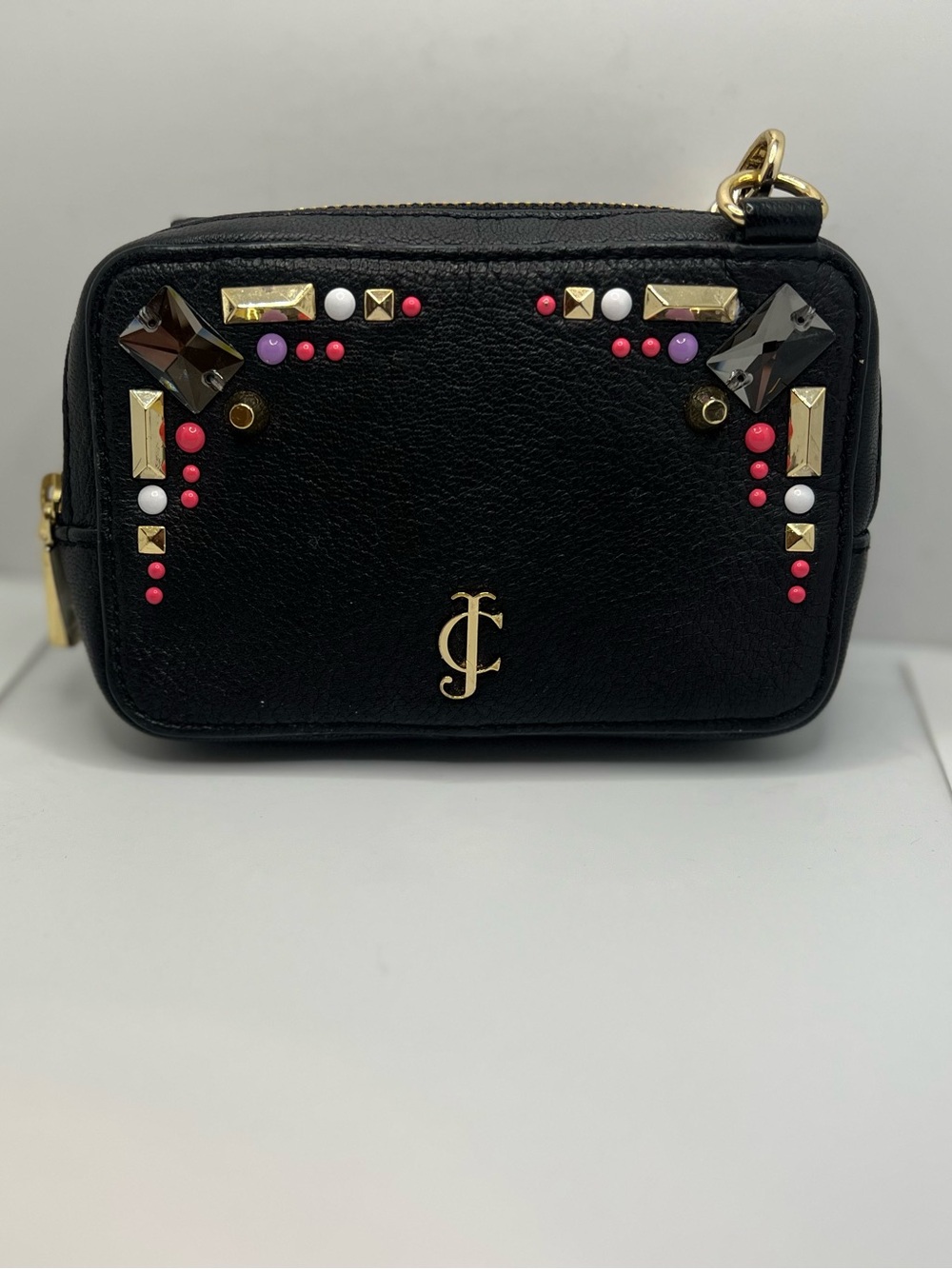 Juicy Couture Black Mini Wristlet with Multicolored Gem Embellishments